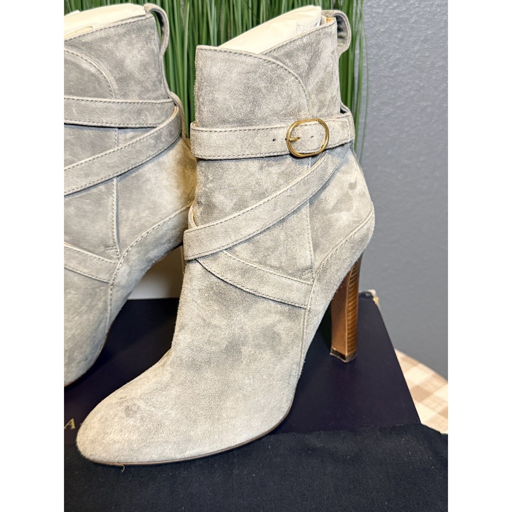 Ralph Lauren Purple Label Kourtney Gray Suede Buckle Strap Ankle Boots 37 New